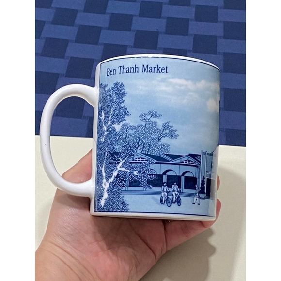 Minh Long Porcelain Blue Coffee Mug Ben Thanh Market Vietnam 12 Oz. - Picture 4 of 11